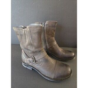 Kenneth Cole Reaction RevTheEngine 10 Men Brown Leather SideZip Motorcycle Boots